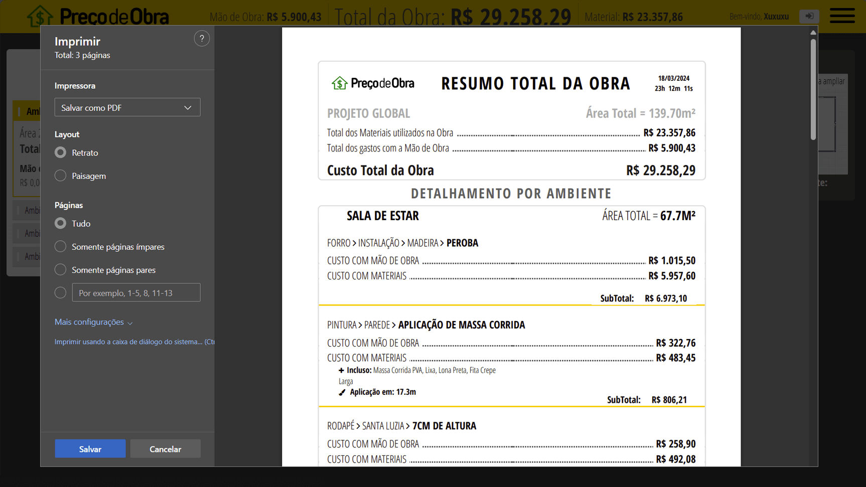 Lista com todos os produtos e serviços